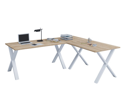 Hjørneskrivebord, 190x190x50 X-base, naturfarvet