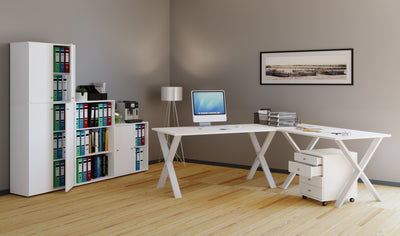 Hjørneskrivebord, 160x130x50 X-base, hvid