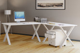 Hjørneskrivebord, 130x130x50 X-base, hvid