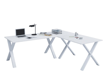 Hjørneskrivebord, 130x130x50 X-base, hvid