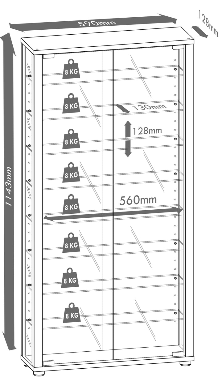 Gulv Vitrineskab "Lumo Maxi" Med Spejl | Inkl. Led Lys, 115 x 59 x 18 cm, farve: bøg