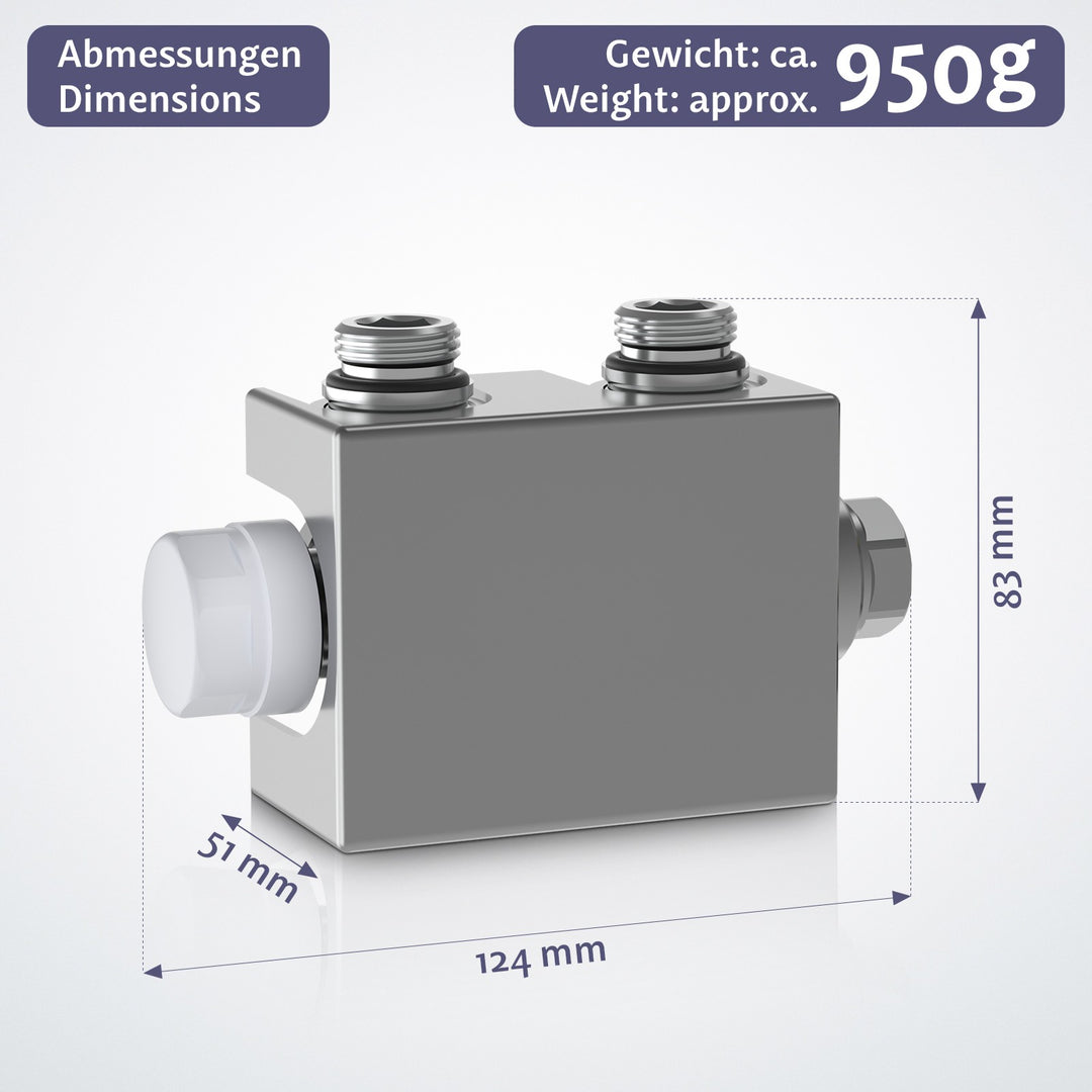 Aquamarin® Multiblock - 1/2 tomme, manuel, lodret/vandret montering, hjørne/gennemgående, M 30x1,5, kromfarvet