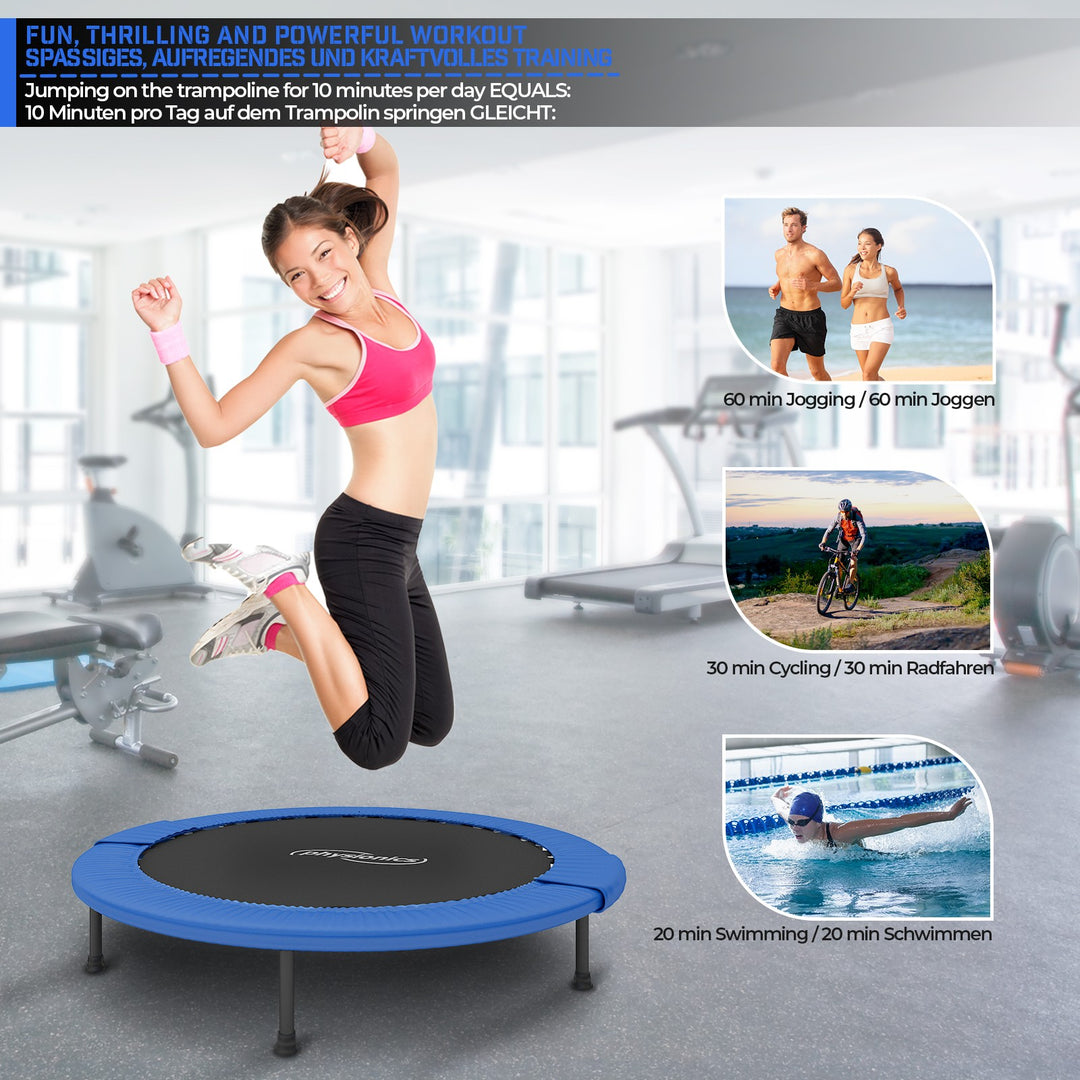 Fitness Trampolin - diameter Ø 114 cm, indendørs og udendørs, max: 100 kg, med kantafdækning