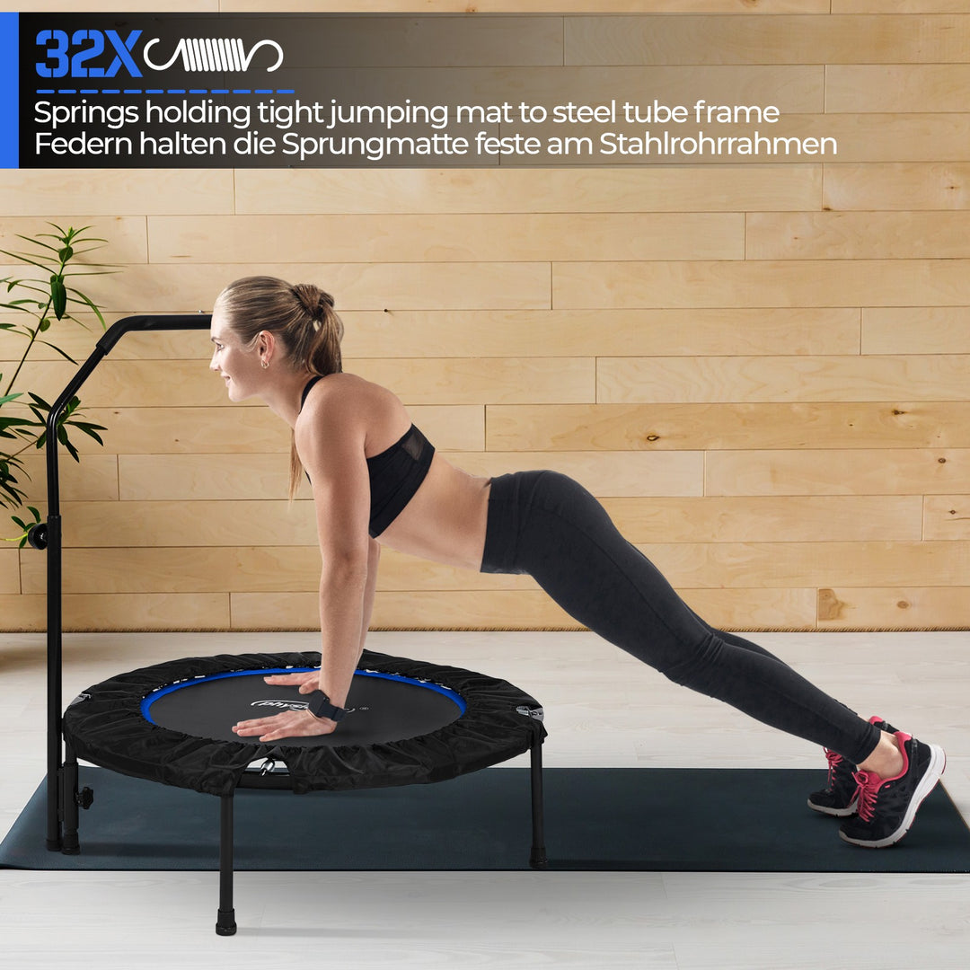 Fitness Trampolin - 101 cm, højdejusterbart håndtag, op til 150 kg, foldbar