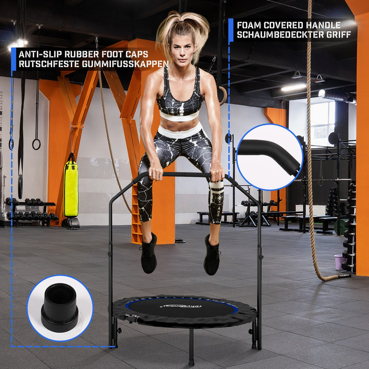 Fitness Trampolin - 101 cm, højdejusterbart håndtag, op til 150 kg, foldbar