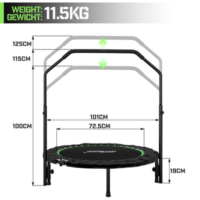 Kompakt Fitness Minitrampolin 101 cm - Foldbar, Op til 150 kg, Sort/Grøn