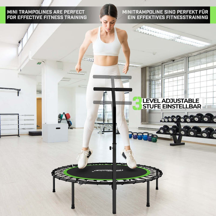 Fitness Trampolin - 101 cm, højdejusterbart håndtag, op til 120 kg, foldbar, sort/grøn
