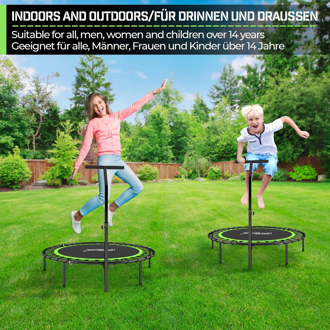 Fitness Trampolin - 101 cm, højdejusterbart håndtag, op til 120 kg, foldbar, sort/grøn