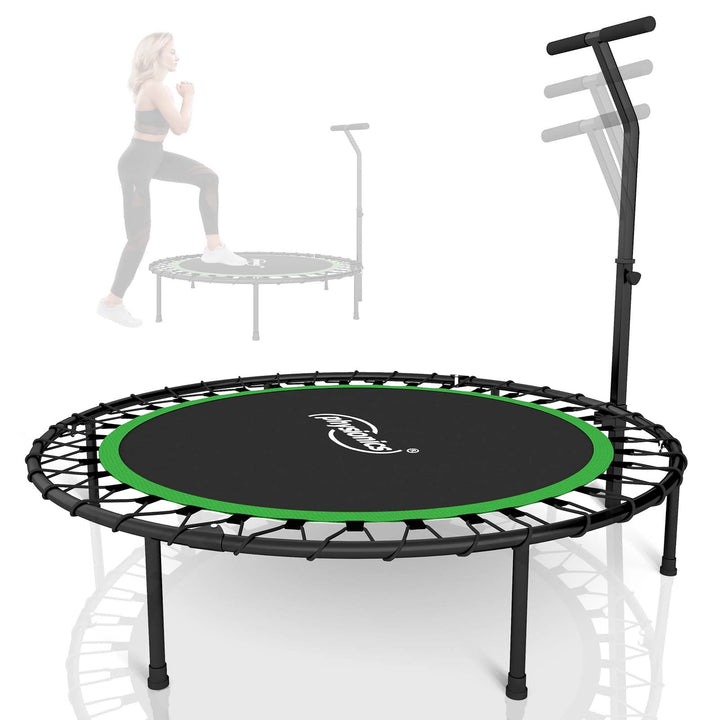 Fitness Trampolin - 101 cm, højdejusterbart håndtag, op til 120 kg, foldbar, sort/grøn