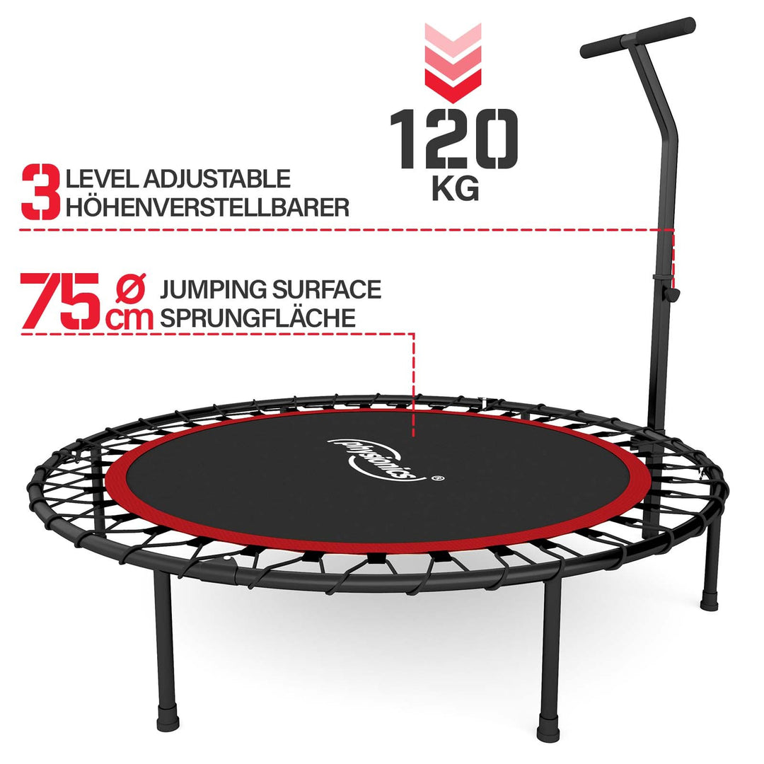 Fitness Trampolin - Ø 101 cm, højdejusterbart håndtag, op til 120 kg, sort/rød