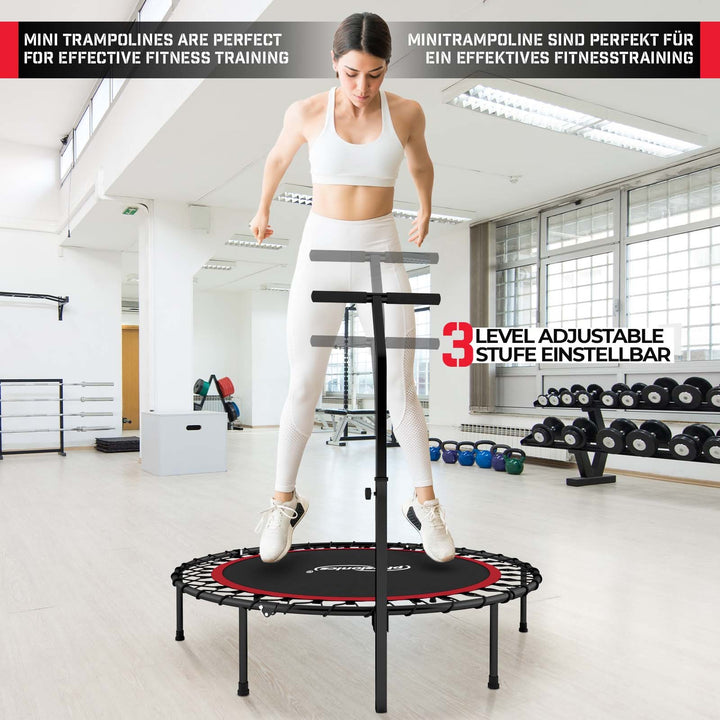Fitness Trampolin - Ø 101 cm, højdejusterbart håndtag, op til 120 kg, sort/rød