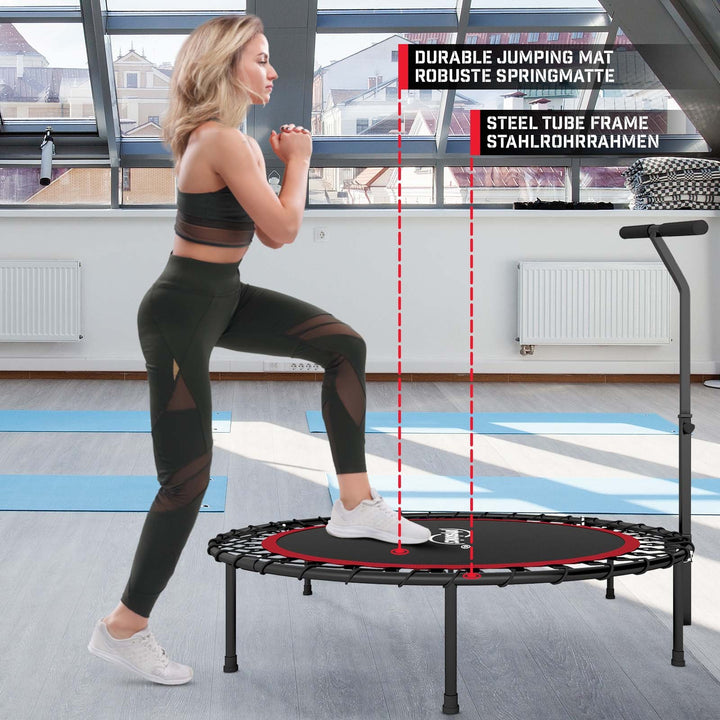 Fitness Trampolin - Ø 101 cm, højdejusterbart håndtag, op til 120 kg, sort/rød