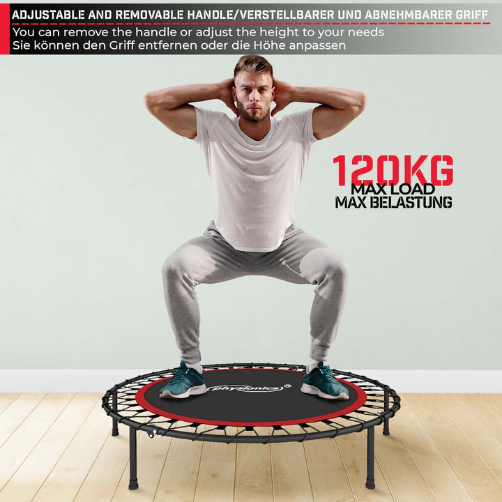 Fitness Trampolin - Ø 101 cm, højdejusterbart håndtag, op til 120 kg, sort/rød