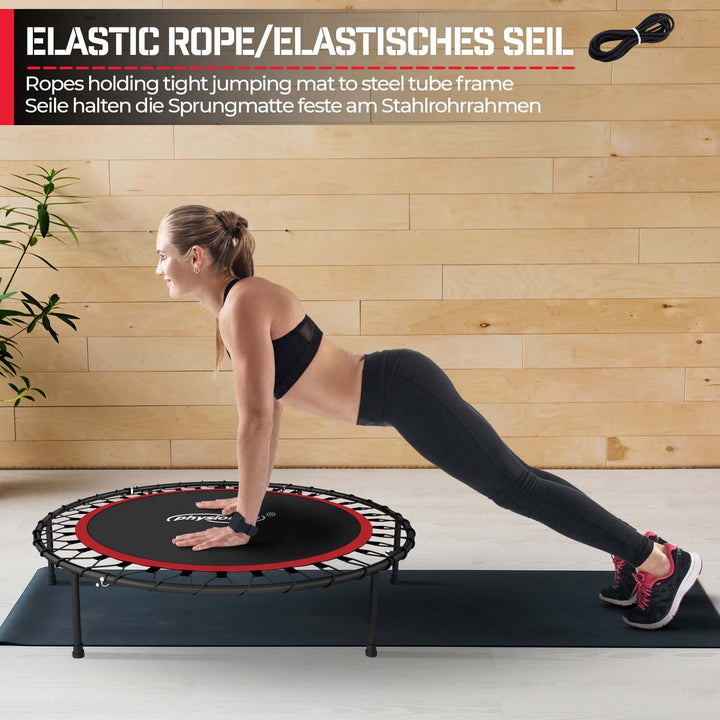 Fitness Trampolin - Ø 101 cm, højdejusterbart håndtag, op til 120 kg, sort/rød