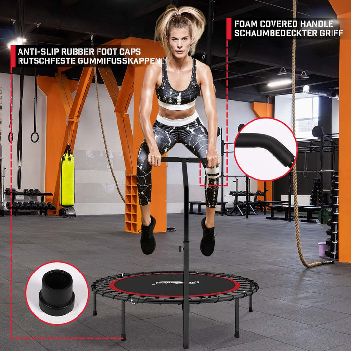 Fitness Trampolin - Ø 101 cm, højdejusterbart håndtag, op til 120 kg, sort/rød