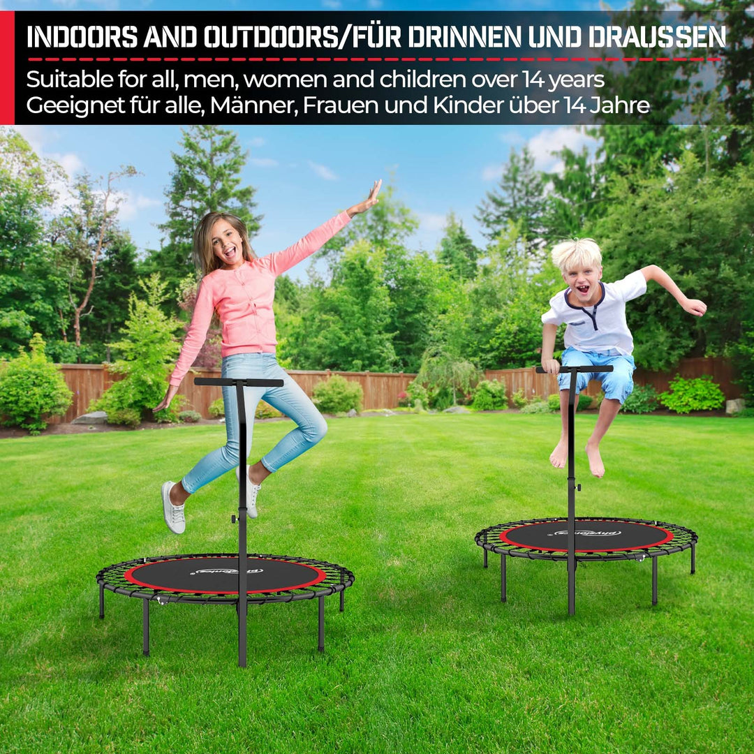 Fitness Trampolin - Ø 101 cm, højdejusterbart håndtag, op til 120 kg, sort/rød