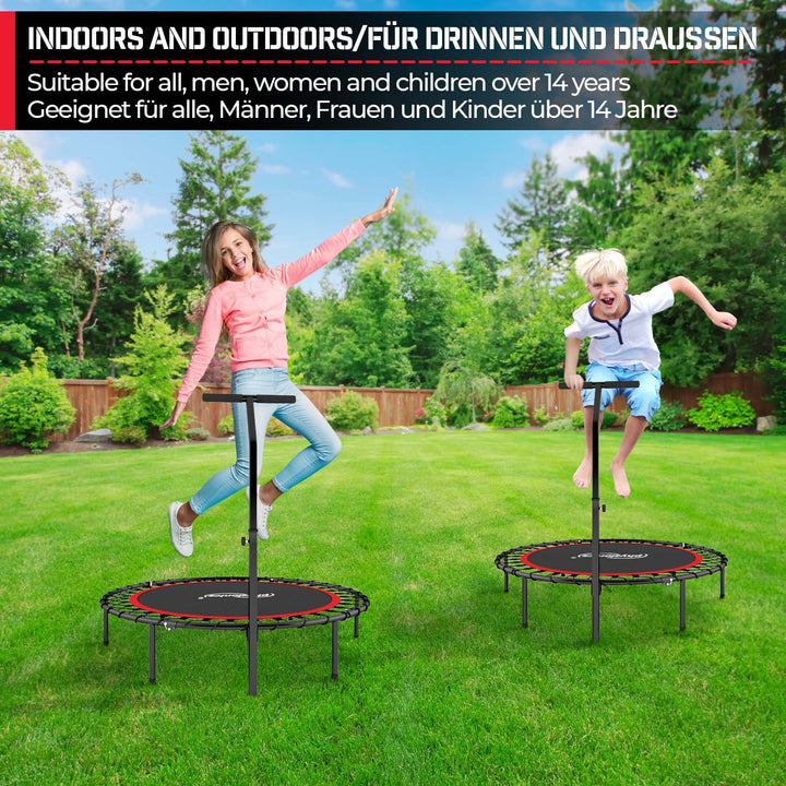 Fitness Trampolin - Ø 101 cm, højdejusterbart håndtag, op til 120 kg, sort/rød