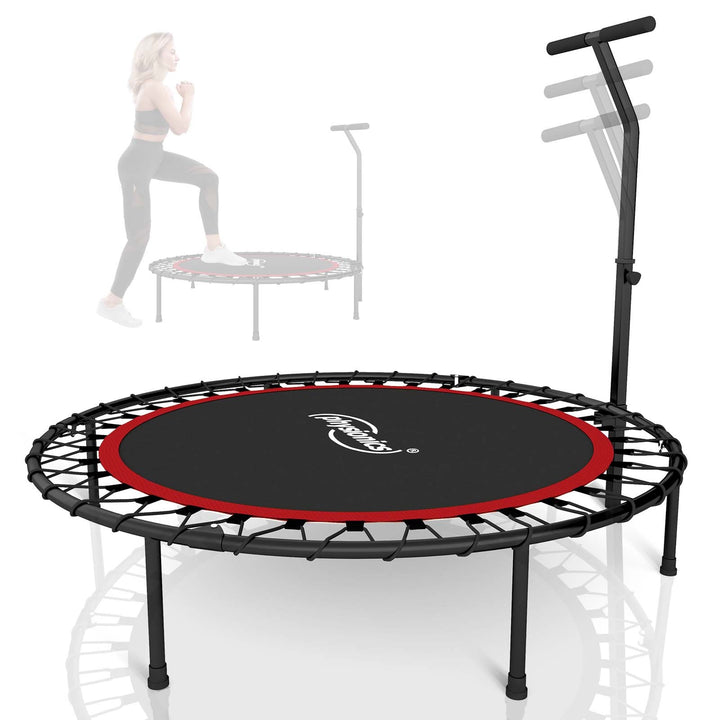 Fitness Trampolin - Ø 101 cm, højdejusterbart håndtag, op til 120 kg, sort/rød