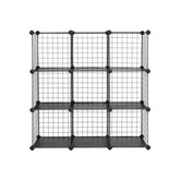 Opbevaringsreol med 9 terninger, sammenkoblet reol med hylder i metaltråd,  93 x 31 x 93 cm, sort