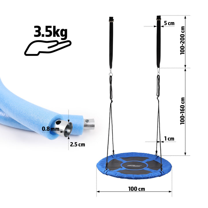 Gynge til børn/voksne, udendørs/indendørs, op til 300 kg bæreevne, Ø 100 cm, Oxford stof, blå