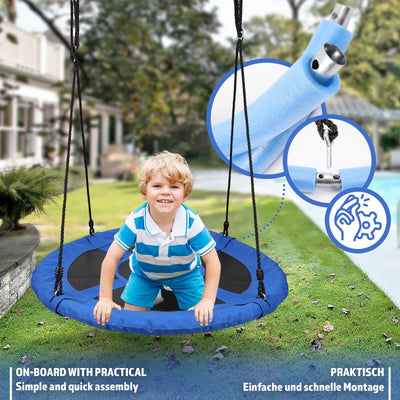 Gynge til børn/voksne, udendørs/indendørs, op til 300 kg bæreevne, Ø 100 cm, Oxford stof, blå