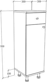 Badeværelsesskab/kommode, h. 95 x b. 30 x d. 30 cm, hvid og naturfarvet