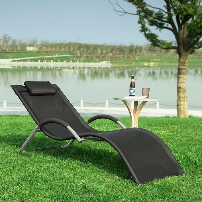 Sun lounger havestol i  teslin stof, sort