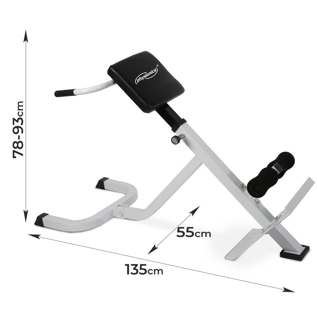 Hyperextension rygtræner, 6-vejs højdejusterbar, 45°, med polstret benfiksering, maks. belastning 120 kg