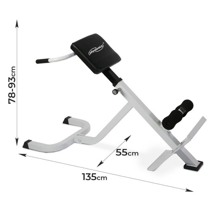 Hyperextension rygtræner, 6-vejs højdejusterbar, 45°, med polstret benfiksering, maks. belastning 120 kg