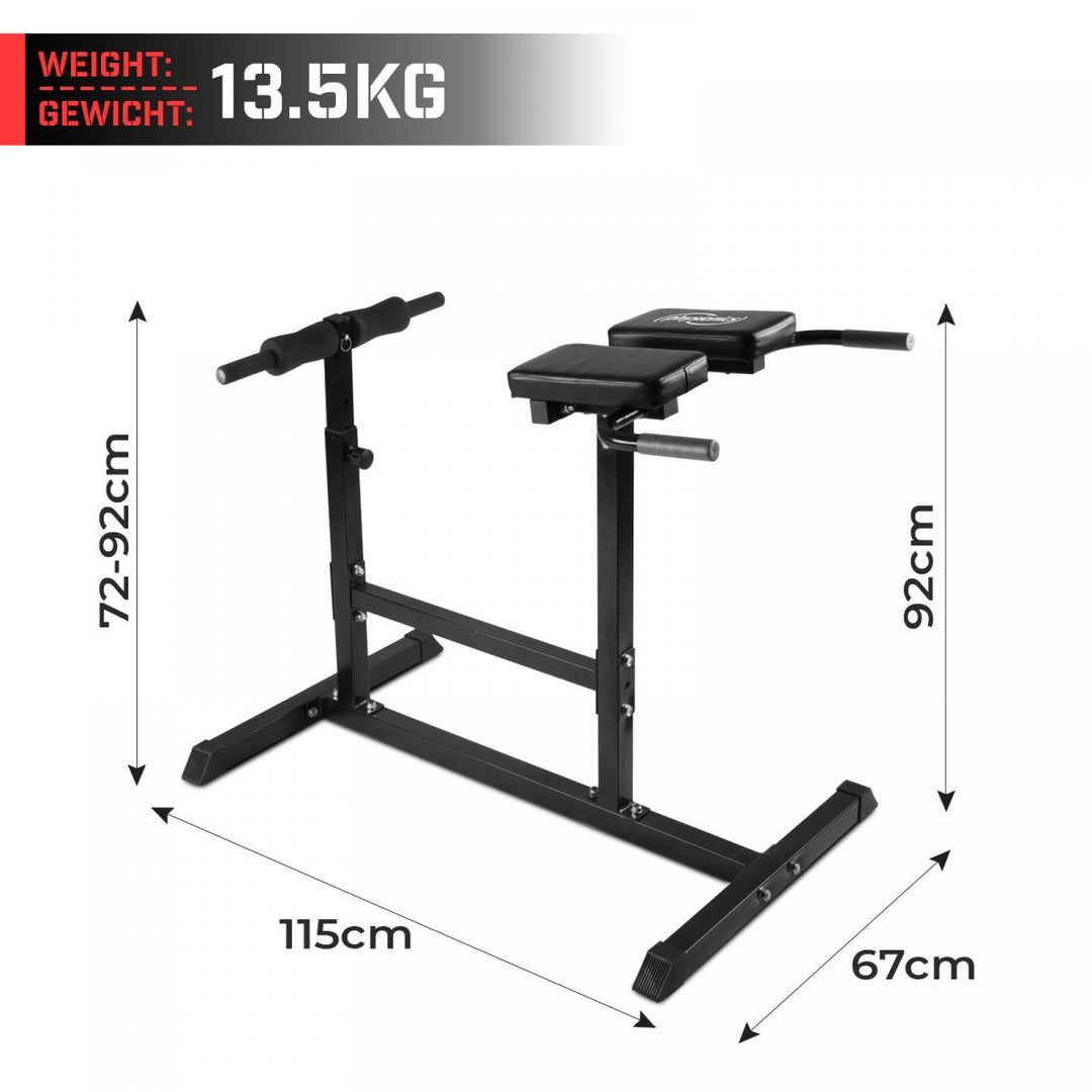 Hyperextension rygtræner, højdejusterbar i 5 trin, med polstret benfiksering, maks. belastning 200 kg