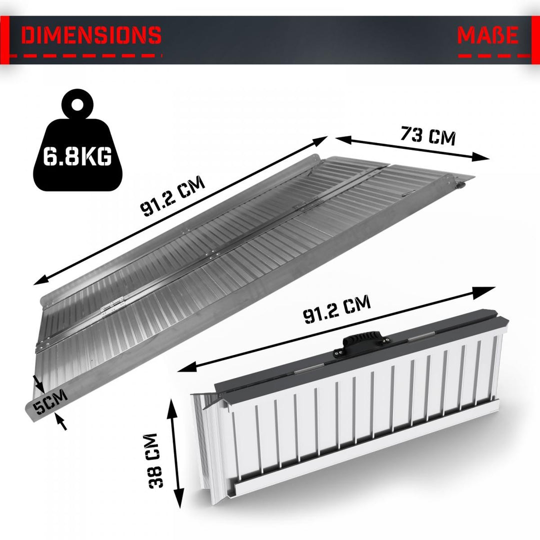 Kørestolsrampe - aluminium, foldbar, 90 cm, 270 kg