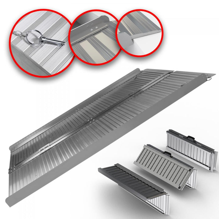 Kørestolsrampe - aluminium, foldbar, 90 cm, 270 kg