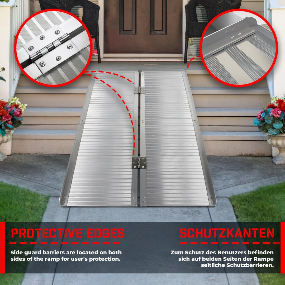 Kørestolsrampe - aluminium, foldbar, 150 cm, mobil foldbar, 270 kg