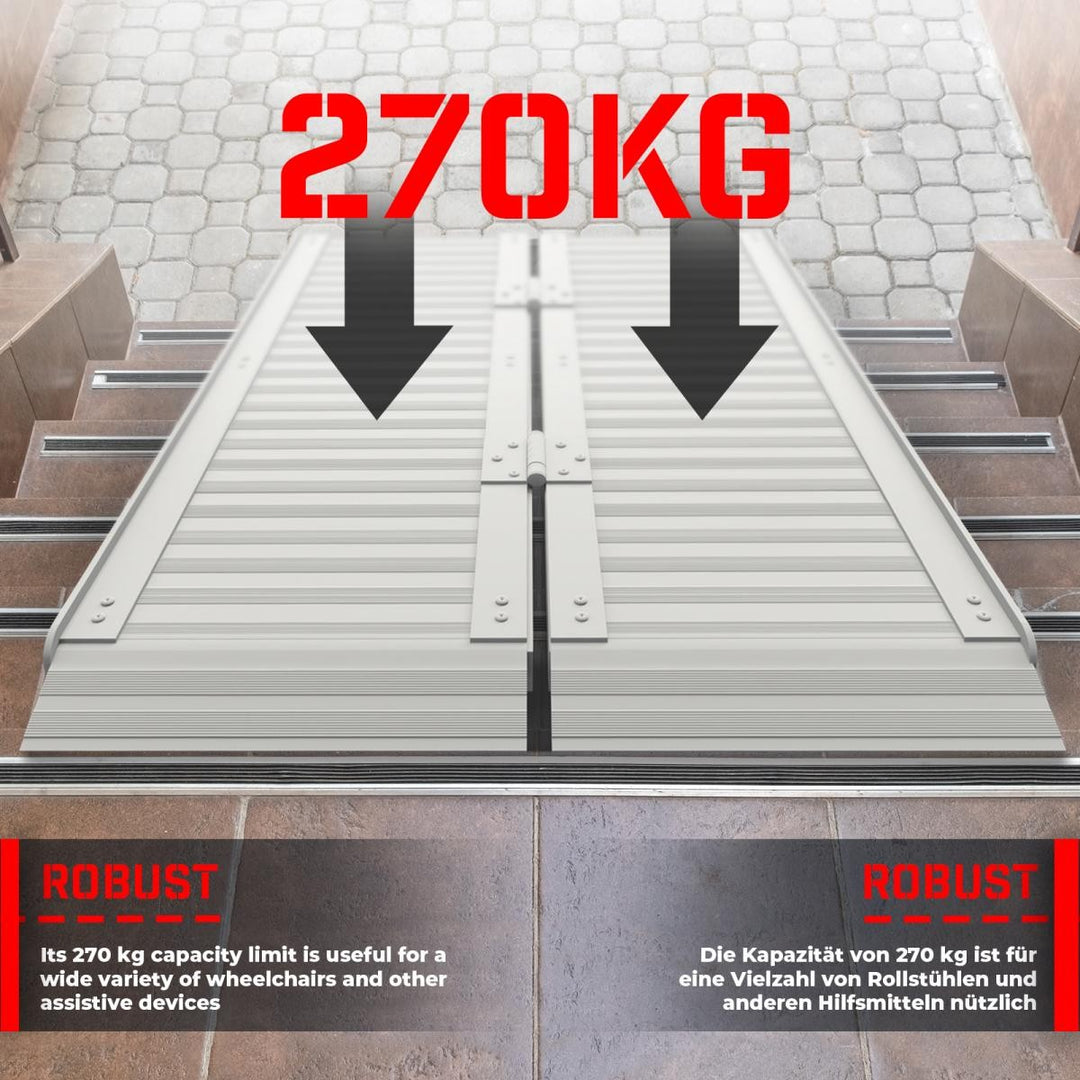 Kørestolsrampe - aluminium, foldbar, 90 cm, 270 kg