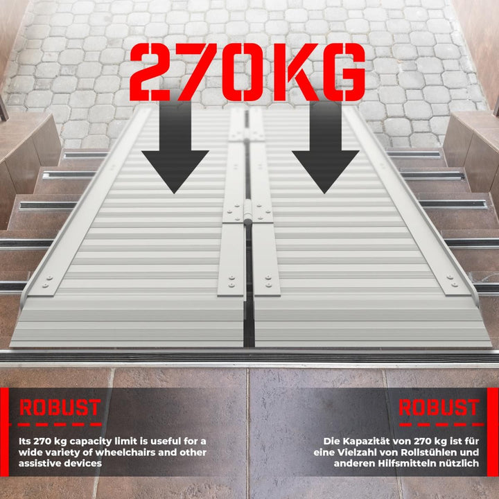 Kørestolsrampe - aluminium, foldbar, 90 cm, 270 kg