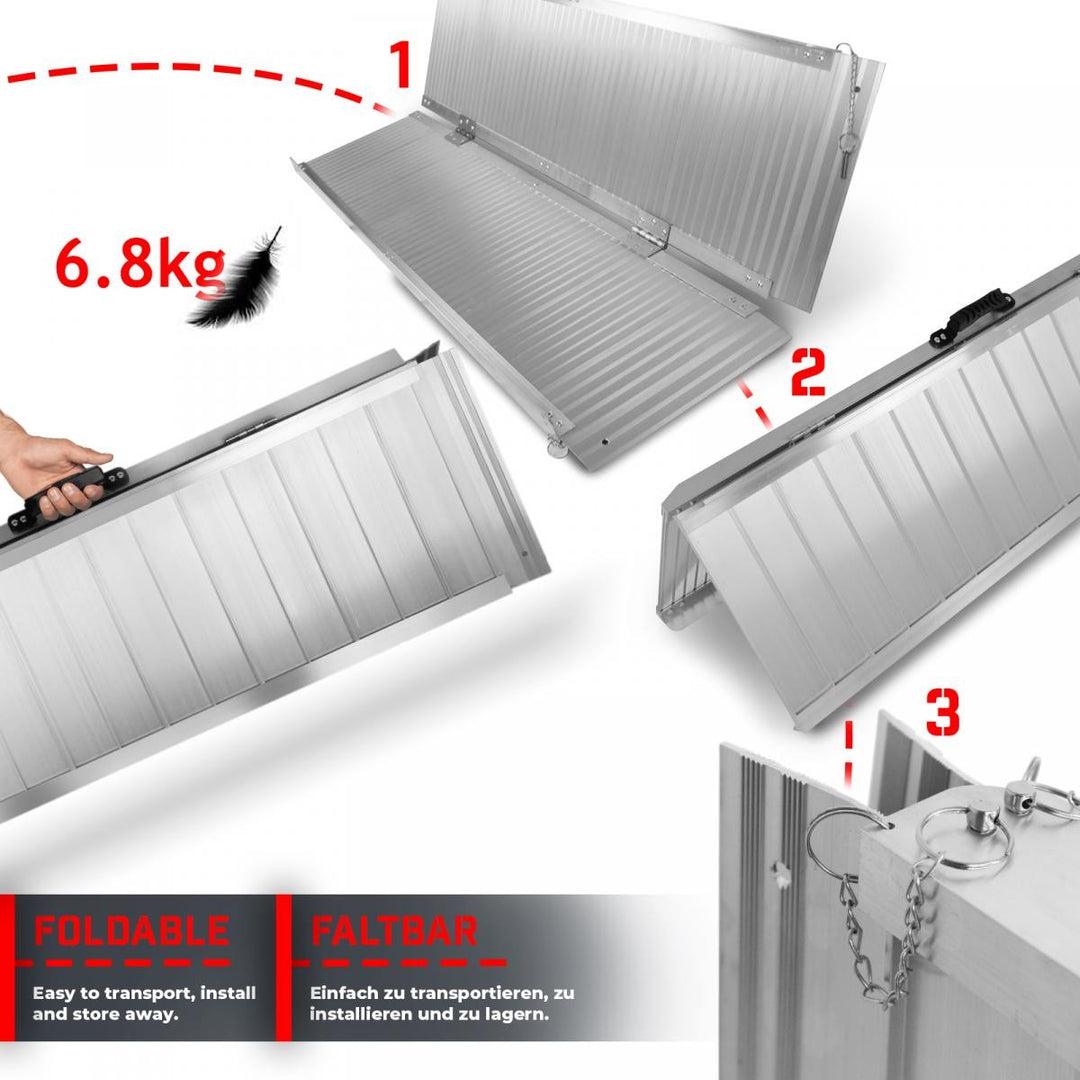 Kørestolsrampe - aluminium, foldbar, 90 cm, 270 kg