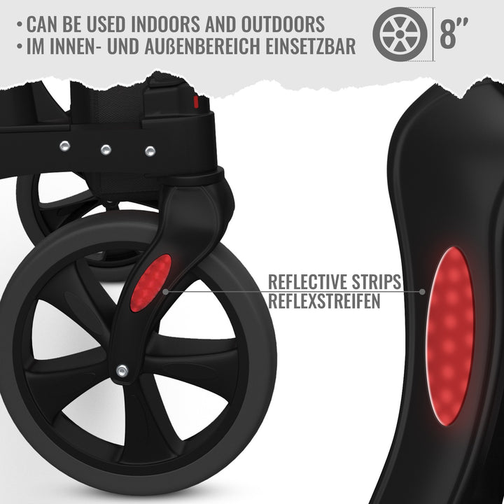 Rollator - sæde med ryglæn, foldbar, bremser, indkøbstaske, stokholder, sort