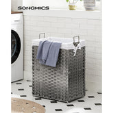 Flettet vasketøjskurv med bomuldspose, dobbelt, grå