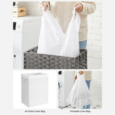 Flettet vasketøjskurv med bomuldspose, dobbelt, grå