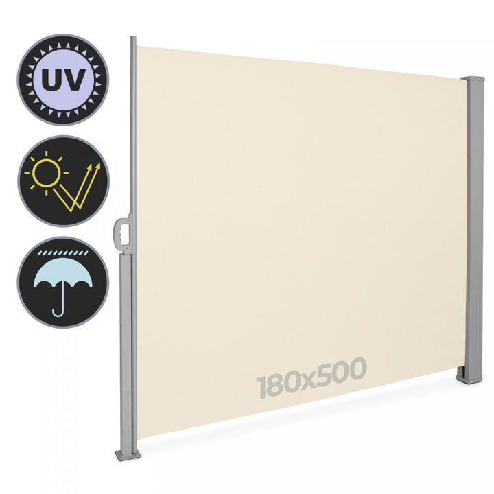 Sidemarkise - udtrækbar, 180x500cm, vandtæt, uigennemsigtig, beige