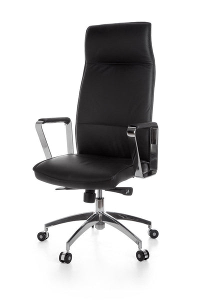 AMSTYLE kontorstol i ægte læder, sort,- max 120 kg