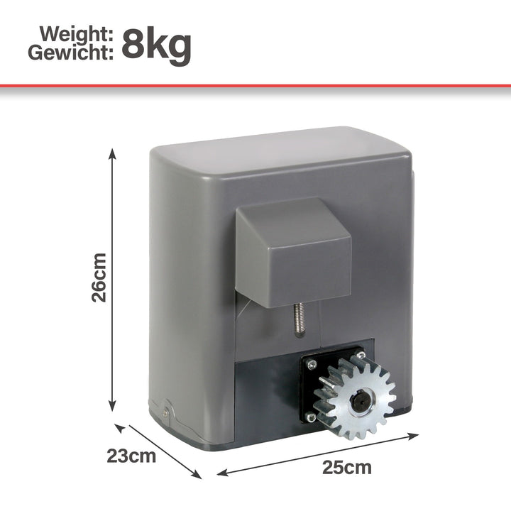 Portåbner / skydeport drevsæt - op til 600 kg portvægt, 280 W motor, inkl. 8 tandreoler, med 2 fjernbetjeninger, grå