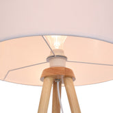 Tripod Gulvlampe med stofskærm - LED, 145 cm, E27, Træstativ