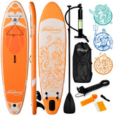 Stand Up Paddle Board, 366x80x15 cm, oppustelig, justerbar pagaj, håndpumpe med trykmåler, snor, rygsæk, reparationssæt, orange