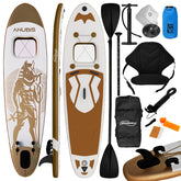 SUP Board - 320x80x15 cm, oppustelig, med kajaksæde, pagaj, rygsæk, finne, reparationssæt, pumpe, kameraholder, lys, guld