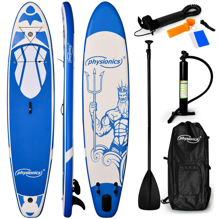 Stand Up Paddle Board - 305 x 76 x 12 cm, oppustelig, justerbar pagaj, håndpumpe med trykmåler, blå