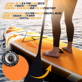 Stand Up Paddle Board, 305 x 76 x 12 cm, oppustelig, justerbar pagaj, håndpumpe med trykmåler, snor, rygsæk, reparationssæt, orange