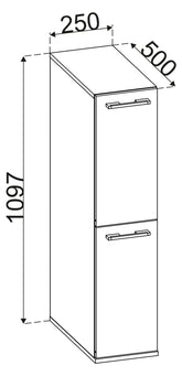Rumdeler til badeværelse/køkken, h. 110 x b. 25 x d. 50 cm, sort og hvid