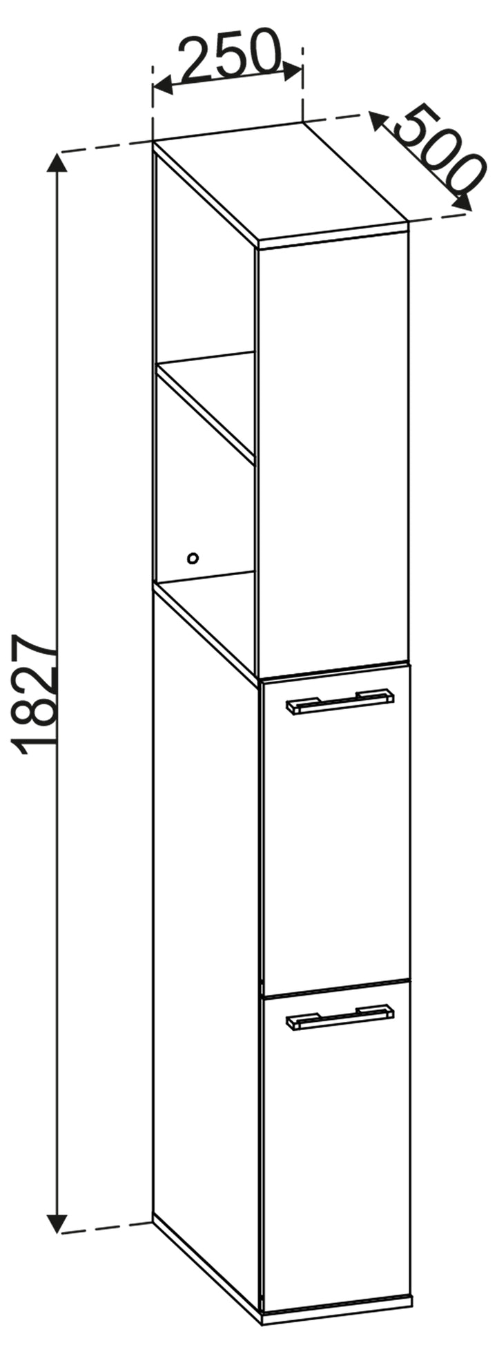 Rumdeler med opbevaring til badeværelse, h. 183 x b. 25 x d. 50 cm, naturfarvet