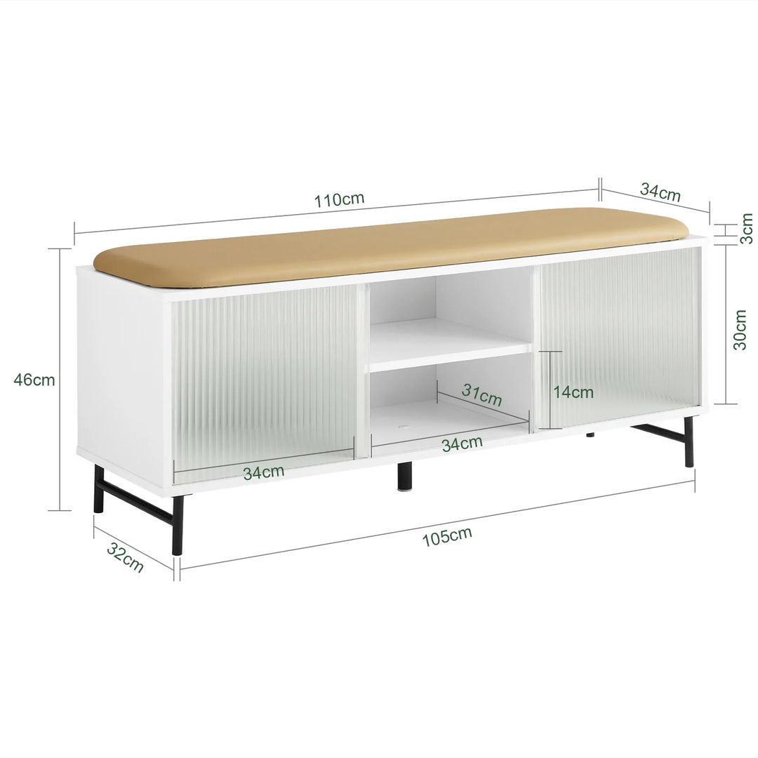 Skobænk med skydedøre i glas, 110x34x46 cm, fås i grøn og hvid